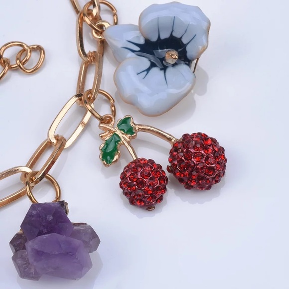 Zara Gold Everything Charms Crystal Bar Circle Link Chain Necklaces - Picture 4 of 16